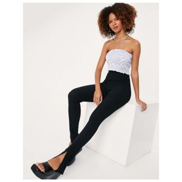 Nasty Gal Leggings  Black Ribbed‎  Split Hem Women's Pants Size US 4 - Picture 3 of 10
